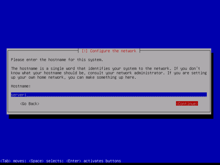 Écran du nom de machine de l'installateur Debian