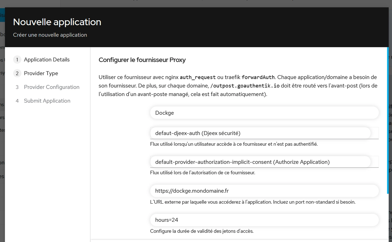 Configuration du fournisseur d'authentification forward-auth d'Authentik