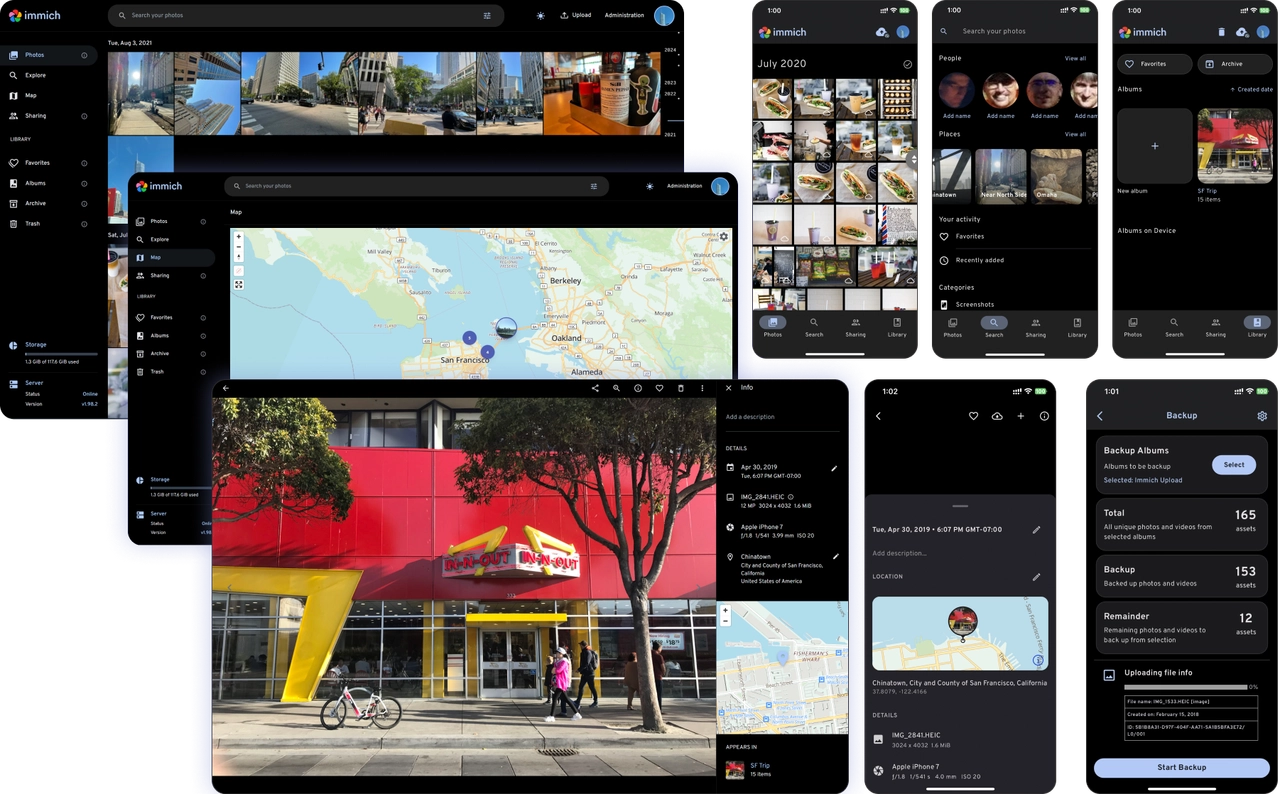 Interface web d'Immich affichant la chronologie d'une photothèque