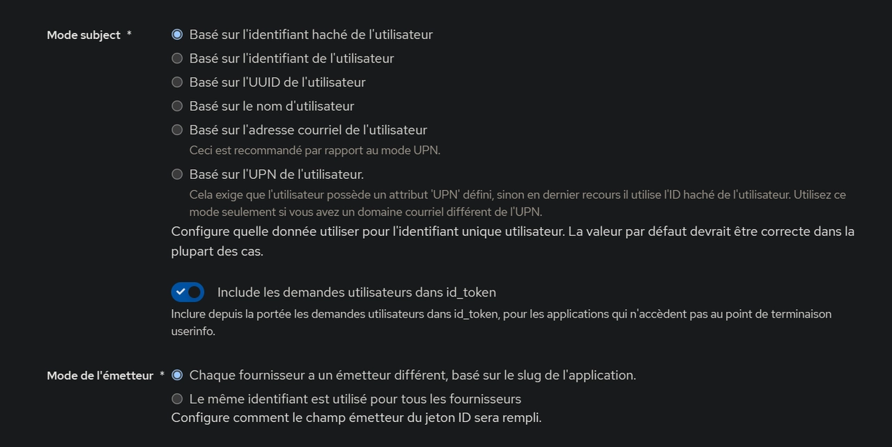 Écran de configuration du fournisseur OAuth2/OpenID d'Authentik, partie 3