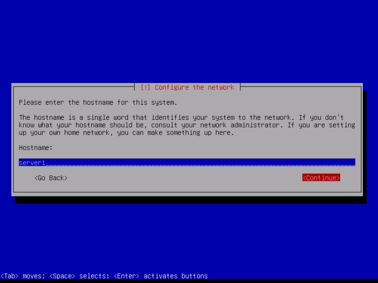 Écran du nom de machine de l'installateur Debian