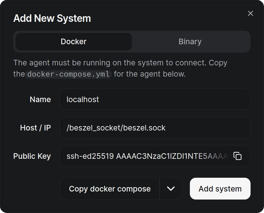 Beszel add system
