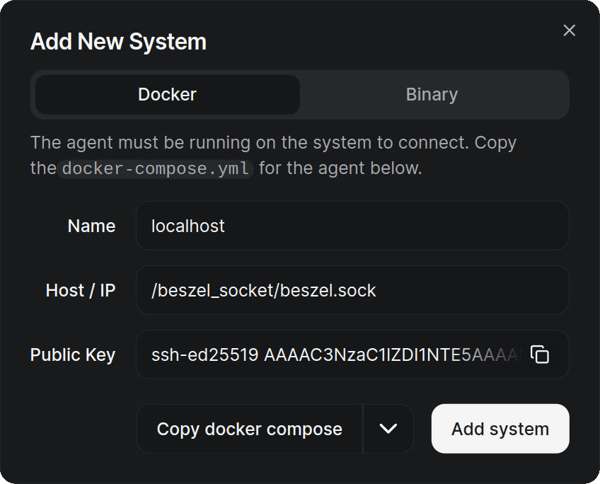 Beszel add system